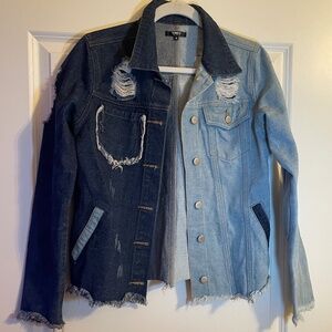 Tesoro Moda Two-Tone Distressed Denim Jacket Boho Vintage Size 6